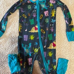 Little Sleepies Teal and Multicolor Monster Print Footie